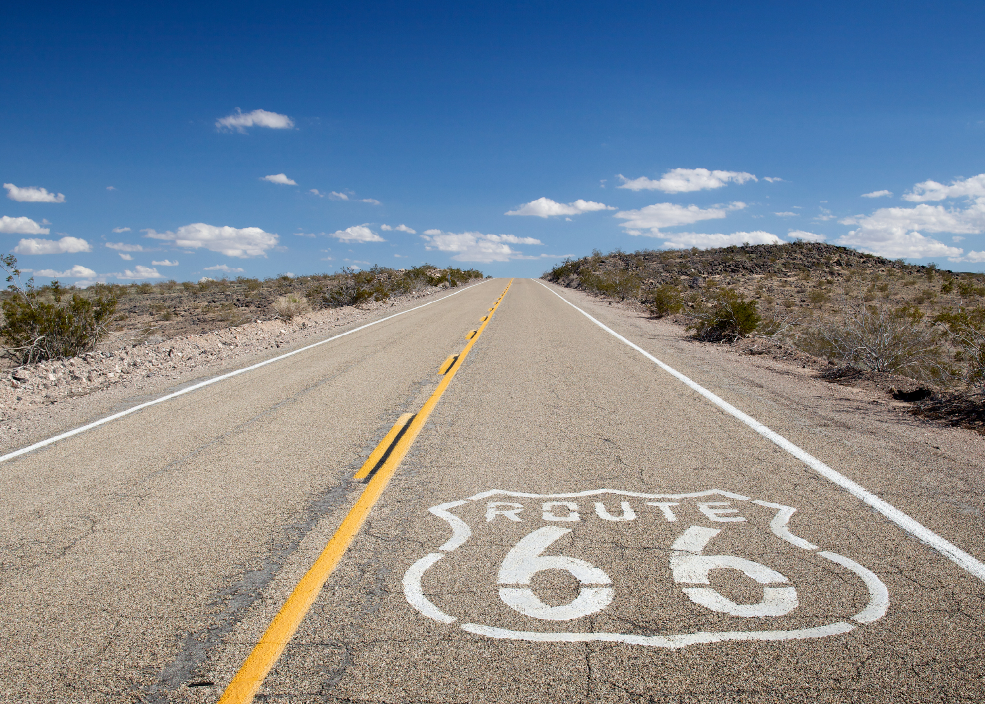 Route 66 symbol painted on the road