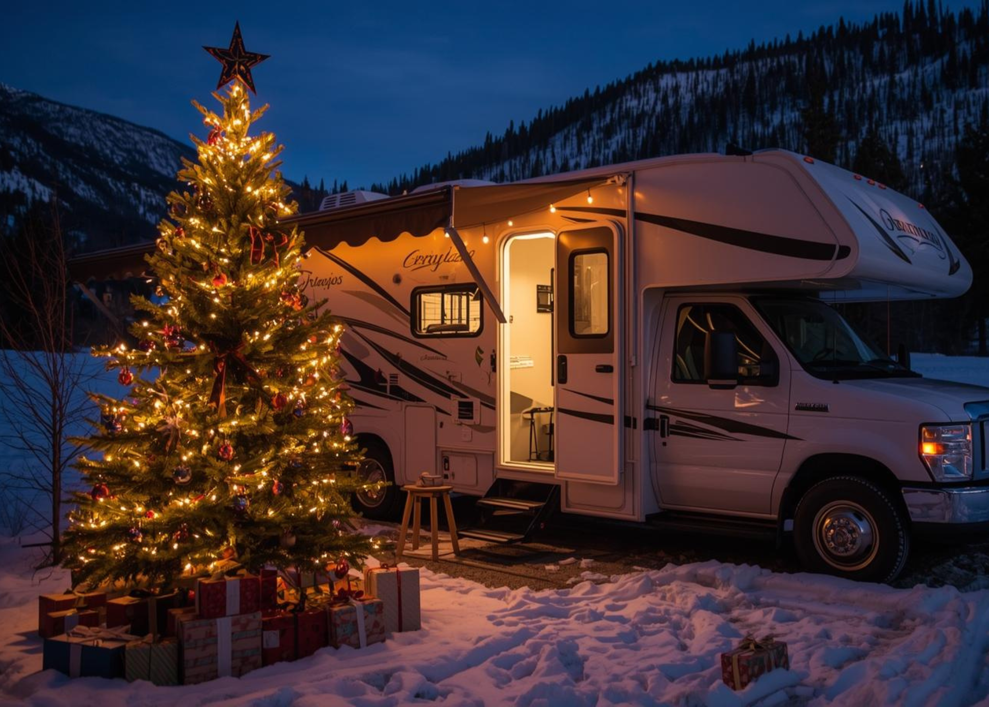 Snowy RV during the holidays